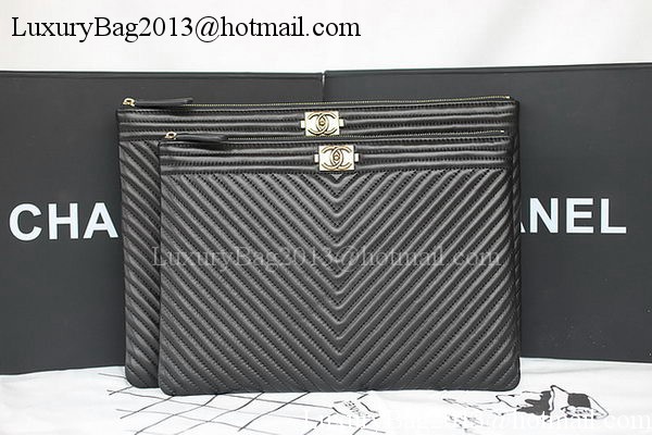 Boy Chanel Chevron Black Sheepskin Leather Clutch A69253