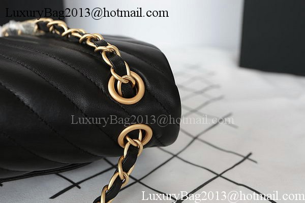 Chanel 2.55 Series Flap Bag Lambskin Chevron Leather A1112CF Black