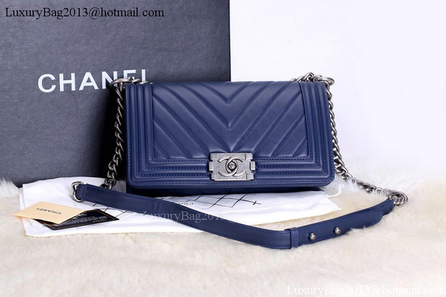 Chanel Boy Flap Shoulder Bags Chevron Calfskin Leather A67086 Blue