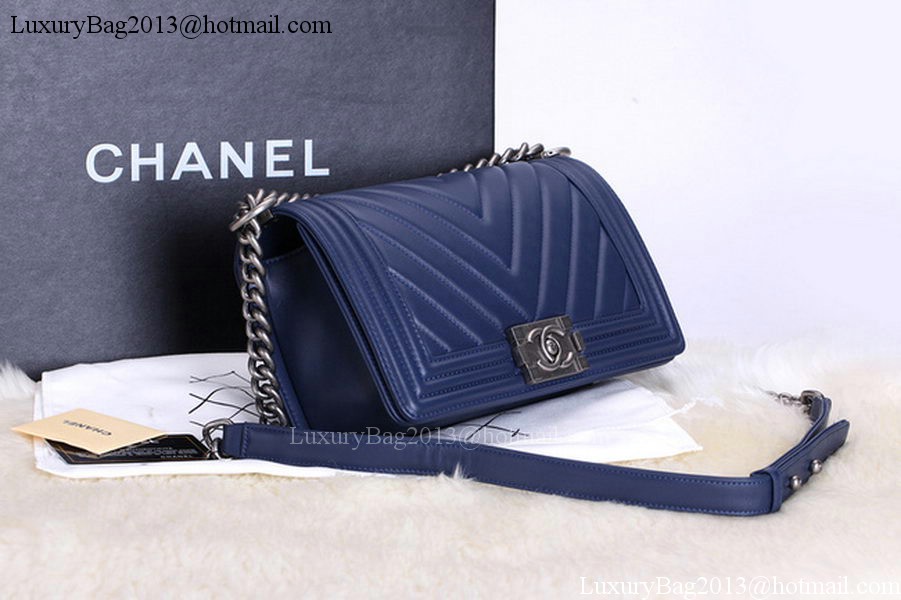 Chanel Boy Flap Shoulder Bags Chevron Calfskin Leather A67086 Blue