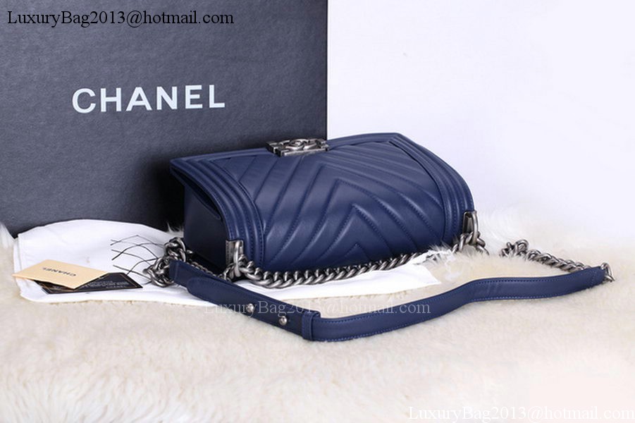 Chanel Boy Flap Shoulder Bags Chevron Calfskin Leather A67086 Blue