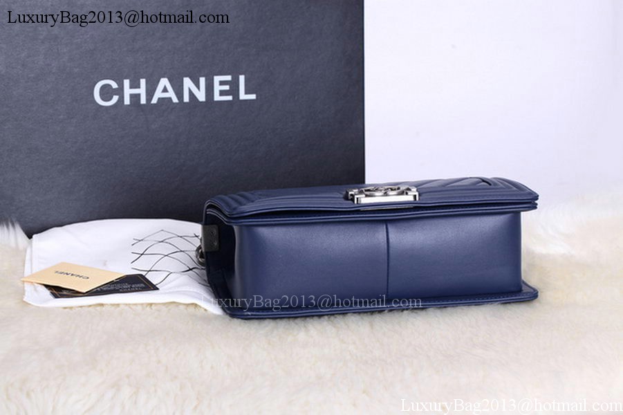 Chanel Boy Flap Shoulder Bags Chevron Calfskin Leather A67086 Blue