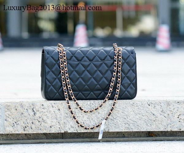 Chanel Classic Flap Bag Black Sheepskin Leather A1113 Gold