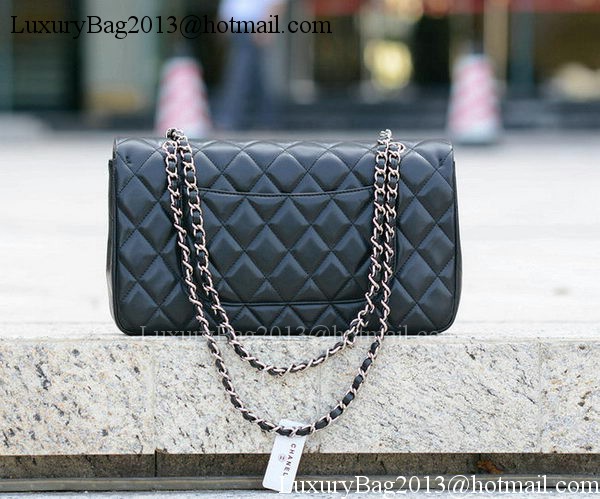 Chanel Classic Flap Bag Black Sheepskin Leather A1113 Silver