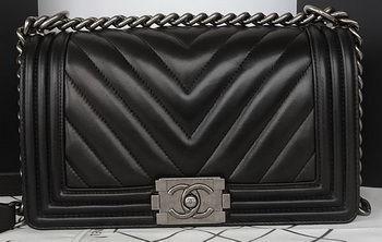 Boy Chanel Flap Bag Original Chevron Sheepskin A67025 Black