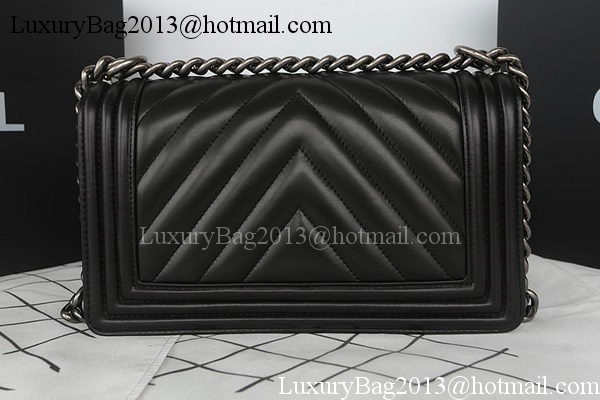 Boy Chanel Flap Bag Original Chevron Sheepskin A67025 Black