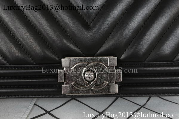 Boy Chanel Flap Bag Original Chevron Sheepskin A67025 Black