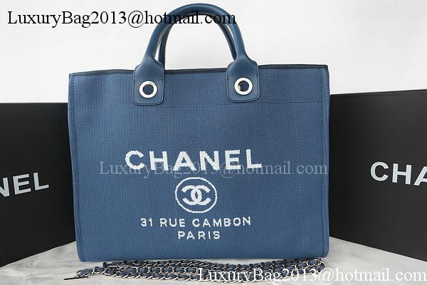 Chanel Large Canvas Tote Shopping Bag A67002 Blue