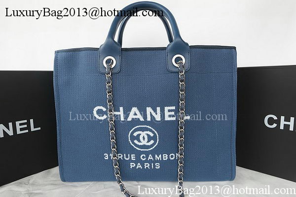 Chanel Large Canvas Tote Shopping Bag A67002 Blue