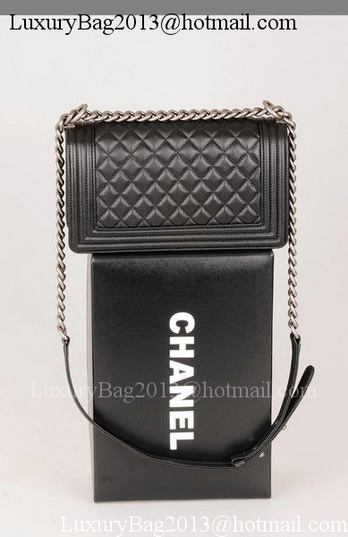 Boy Chanel Flap Shoulder Bag Black Original Cannage Pattern A67086 Silver