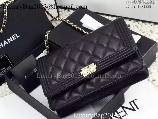 Boy Chanel WOC Flap Bag Black Sheepskin A1119 Gold