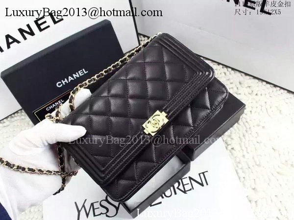 Boy Chanel WOC Flap Bag Black Sheepskin A1119 Gold