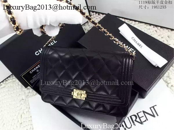 Boy Chanel WOC Flap Bag Black Sheepskin A1119 Gold