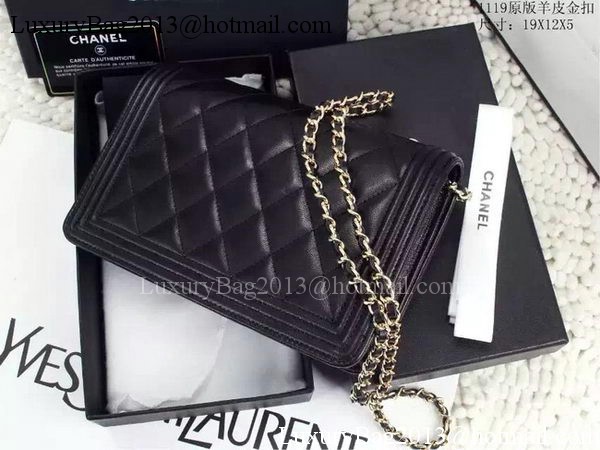 Boy Chanel WOC Flap Bag Black Sheepskin A1119 Gold