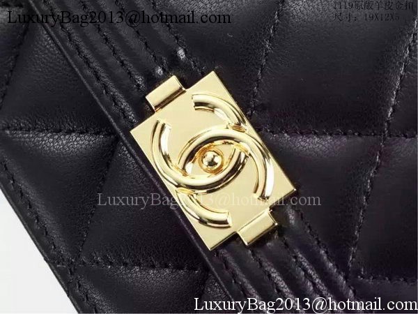 Boy Chanel WOC Flap Bag Black Sheepskin A1119 Gold