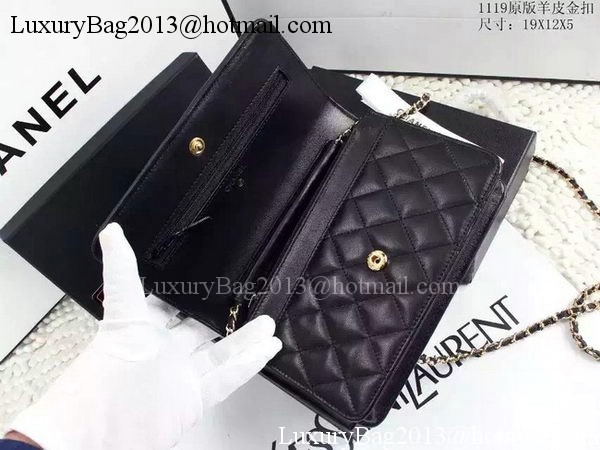 Boy Chanel WOC Flap Bag Black Sheepskin A1119 Gold