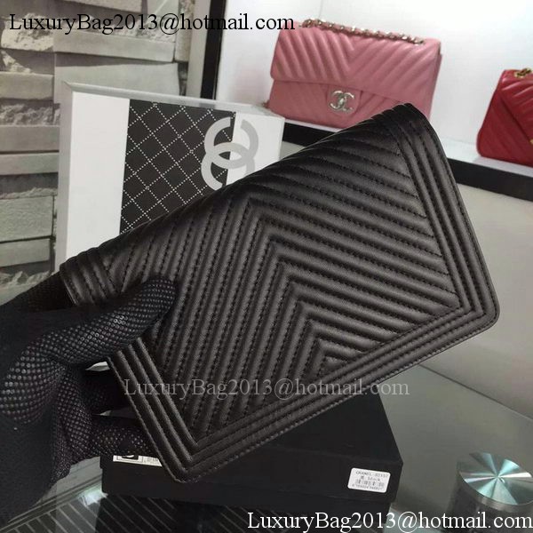 Boy Chanel WOC Flap Bag Original Chevron Sheepskin A53731 Black