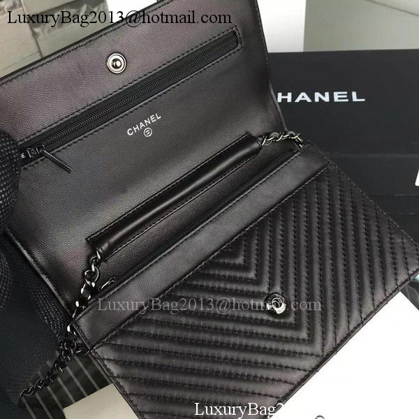 Boy Chanel WOC Flap Bag Original Chevron Sheepskin A53731 Black