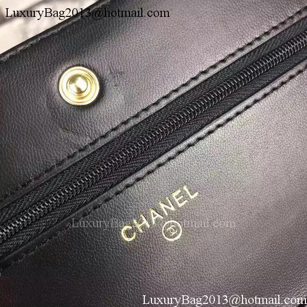 Chanel WOC Flap Bag Original Black Camellia Leather A5373 Gold