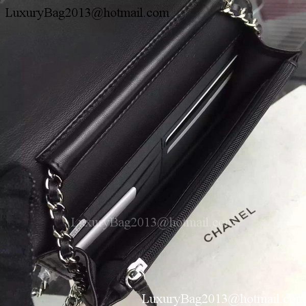 Chanel WOC Flap Bag Original Black Camellia Leather A5373 Silver