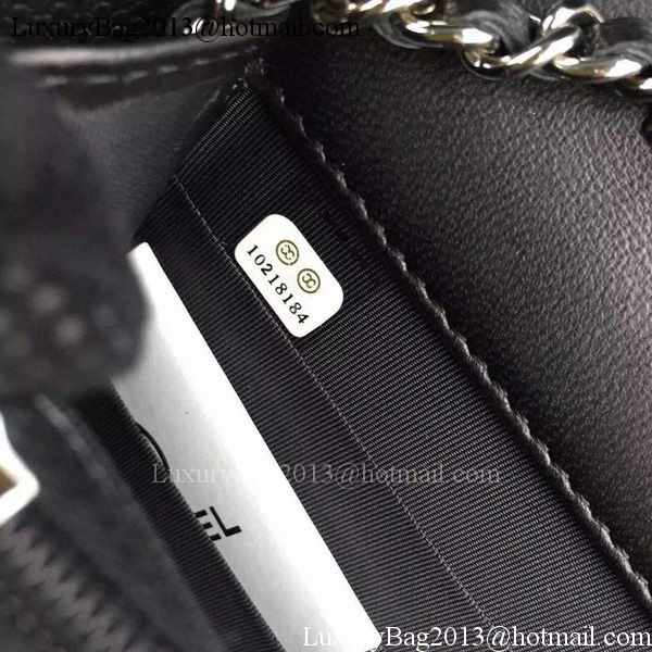 Chanel WOC Flap Bag Original Black Camellia Leather A5373 Silver