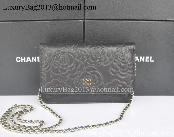 Chanel mini Flap Bags Camellia Sheepskin Leather A99301 Black