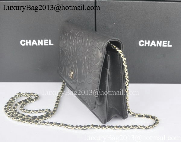 Chanel mini Flap Bags Camellia Sheepskin Leather A99301 Black