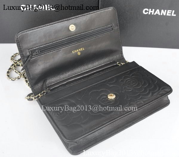 Chanel mini Flap Bags Camellia Sheepskin Leather A99301 Black