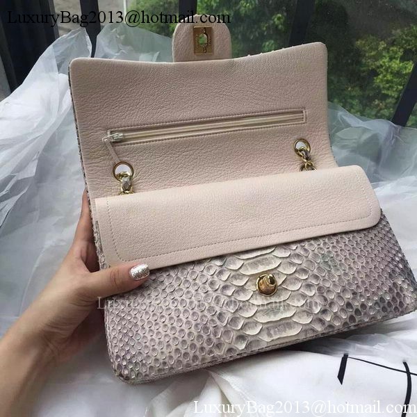 Chanel 2.55 Series Flap Bags OffWhite Pink Original Python Leather A1112SA Gold