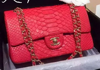 Chanel 2.55 Series Flap Bags Red Original Python Leather A1112SA Gold