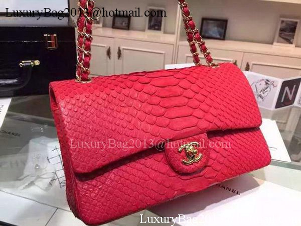 Chanel 2.55 Series Flap Bags Red Original Python Leather A1112SA Gold