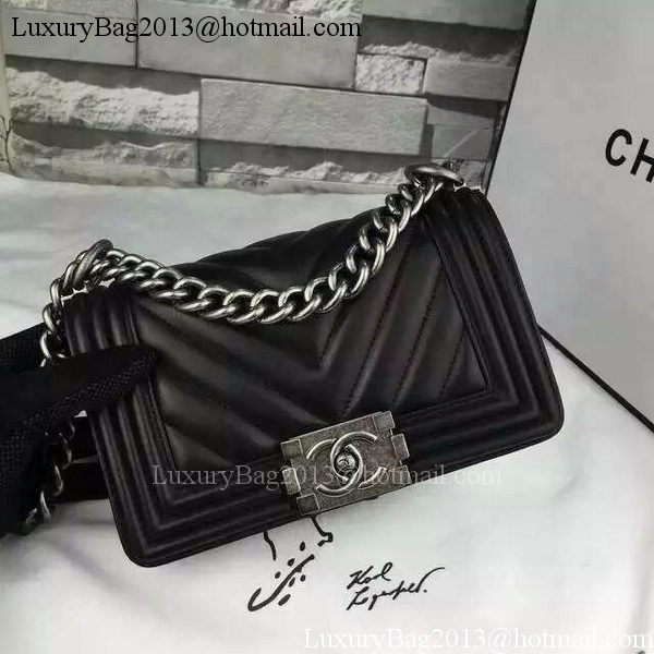 Boy Chanel mini Flap Bag Original Chevron Sheepskin Leather A5707 Black