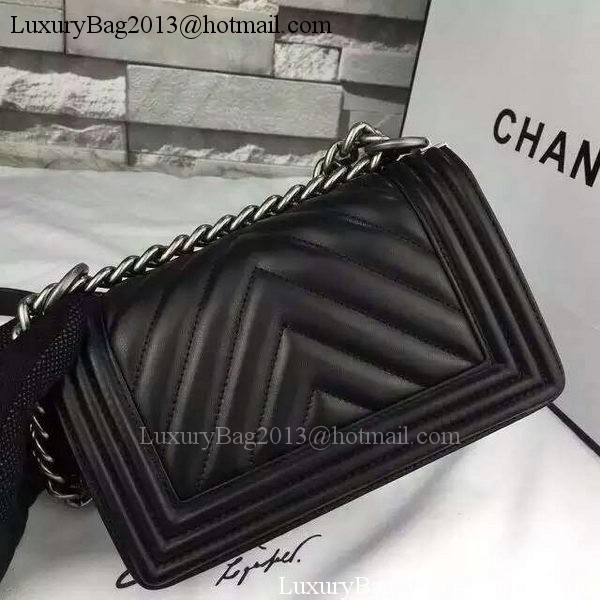 Boy Chanel mini Flap Bag Original Chevron Sheepskin Leather A5707 Black