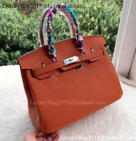 Hermes Birkin 30CM Tote Bags Orange Calfskin Leather BK30 Silver