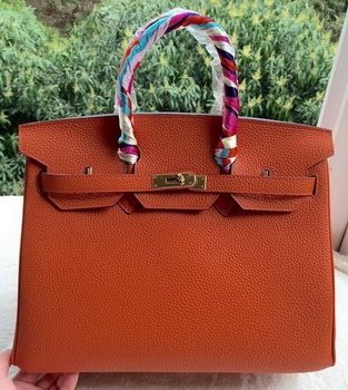 Hermes Birkin 35CM Tote Bag Orange Calfskin Leather BK35 Gold