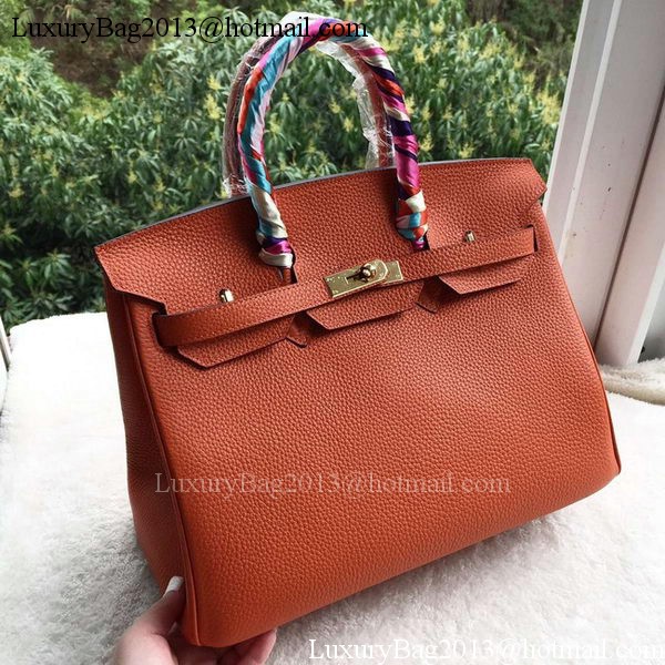 Hermes Birkin 35CM Tote Bag Orange Calfskin Leather BK35 Gold