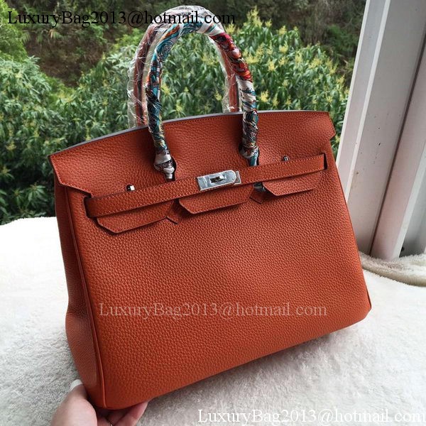 Hermes Birkin 35CM Tote Bag Orange Calfskin Leather BK35 Silver