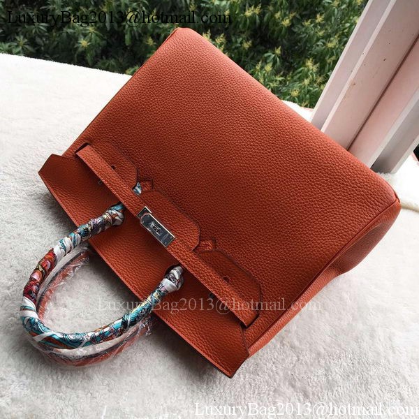 Hermes Birkin 35CM Tote Bag Orange Calfskin Leather BK35 Silver