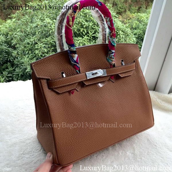 Hermes Birkin 30CM Tote Bags Brown Calfskin Leather BK30 Silver