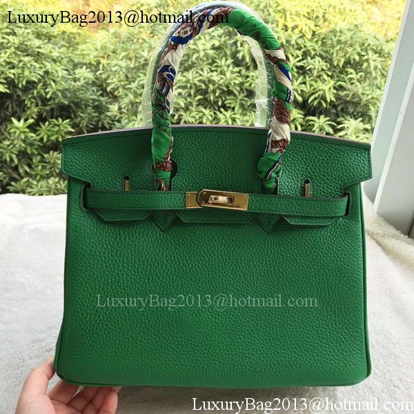 Hermes Birkin 30CM Tote Bags Green Calfskin Leather BK30 Gold