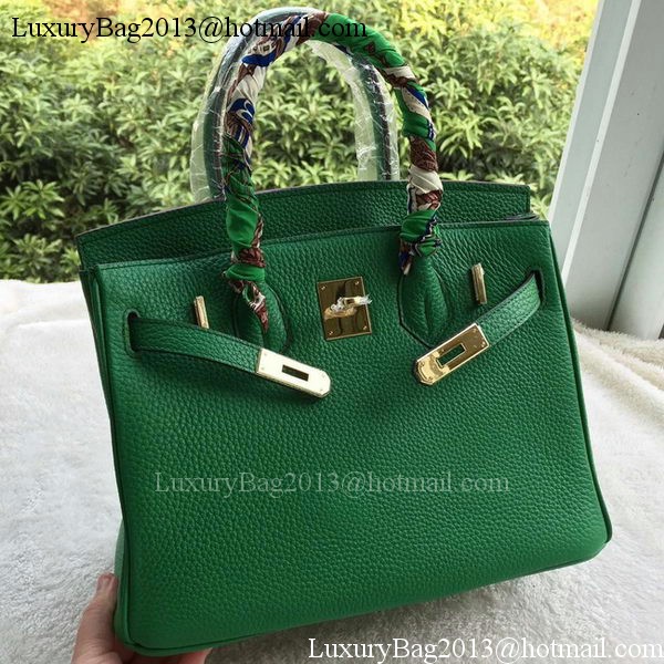 Hermes Birkin 30CM Tote Bags Green Calfskin Leather BK30 Gold