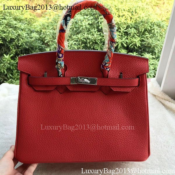 Hermes Birkin 30CM Tote Bags Red Calfskin Leather BK30 Silver