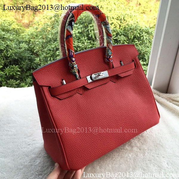 Hermes Birkin 30CM Tote Bags Red Calfskin Leather BK30 Silver