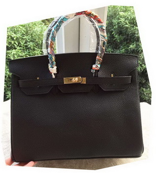 Hermes Birkin 35CM Tote Bag Black Litchi Leather BK35 Gold