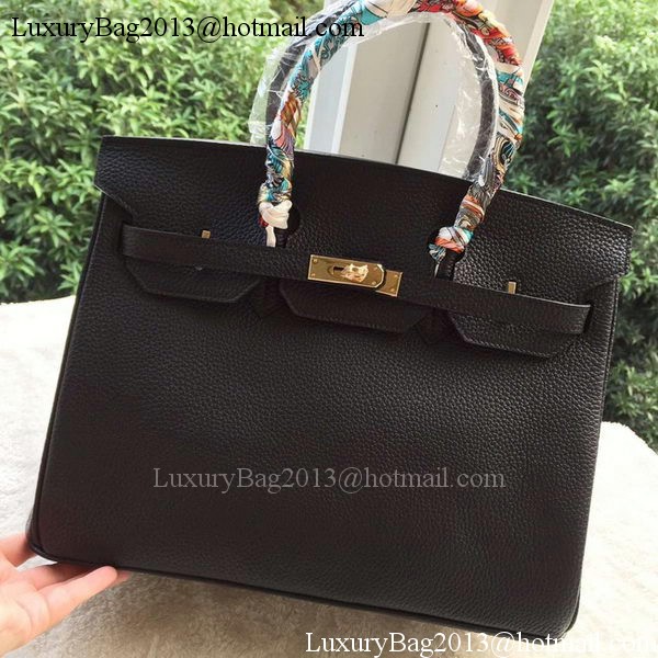 Hermes Birkin 35CM Tote Bag Black Litchi Leather BK35 Gold