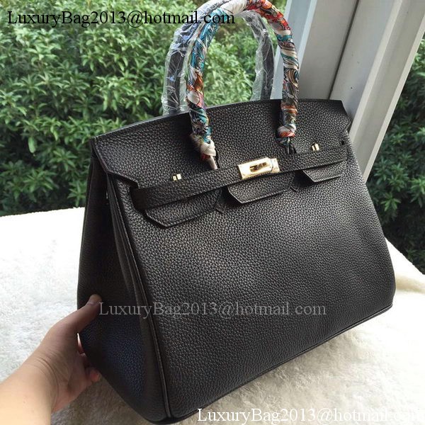 Hermes Birkin 35CM Tote Bag Black Litchi Leather BK35 Gold