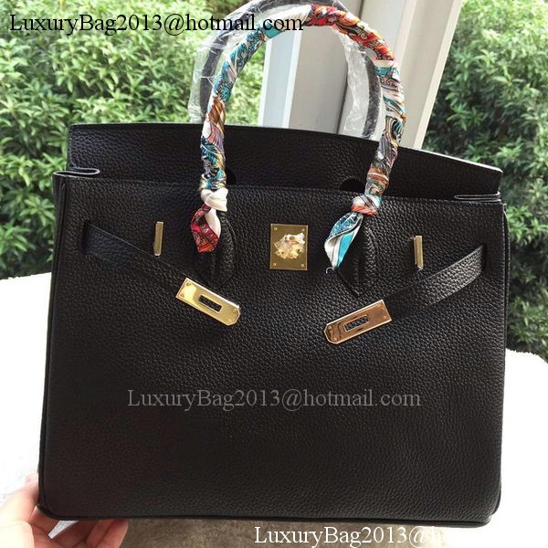 Hermes Birkin 35CM Tote Bag Black Litchi Leather BK35 Gold