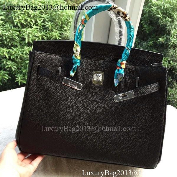 Hermes Birkin 35CM Tote Bag Black Litchi Leather BK35 Silver