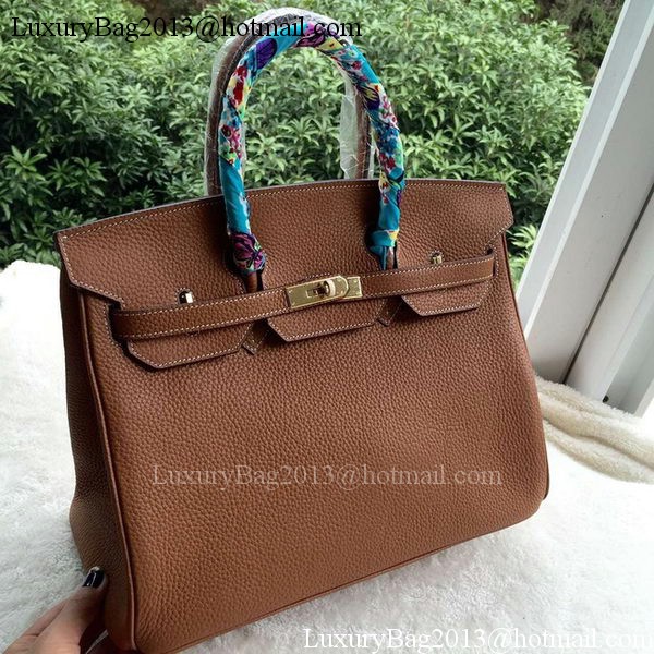 Hermes Birkin 35CM Tote Bag Brown Litchi Leather BK35 Gold