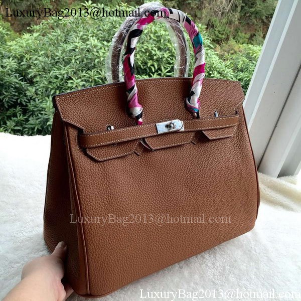 Hermes Birkin 35CM Tote Bag Brown Litchi Leather BK35 Silver